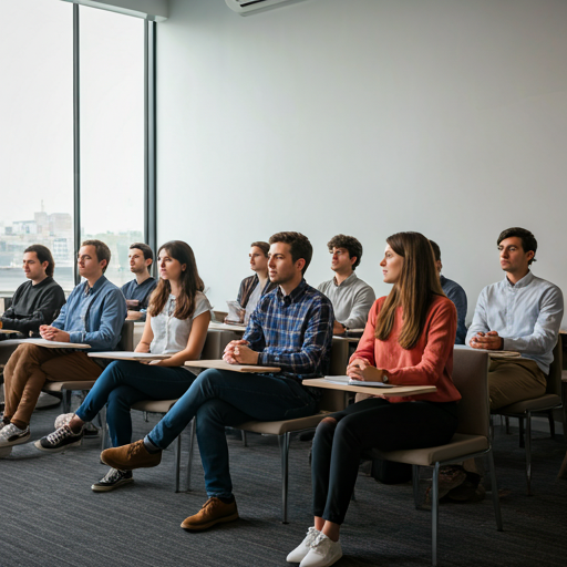 Students sitting in a modern classroom listening to a lecture